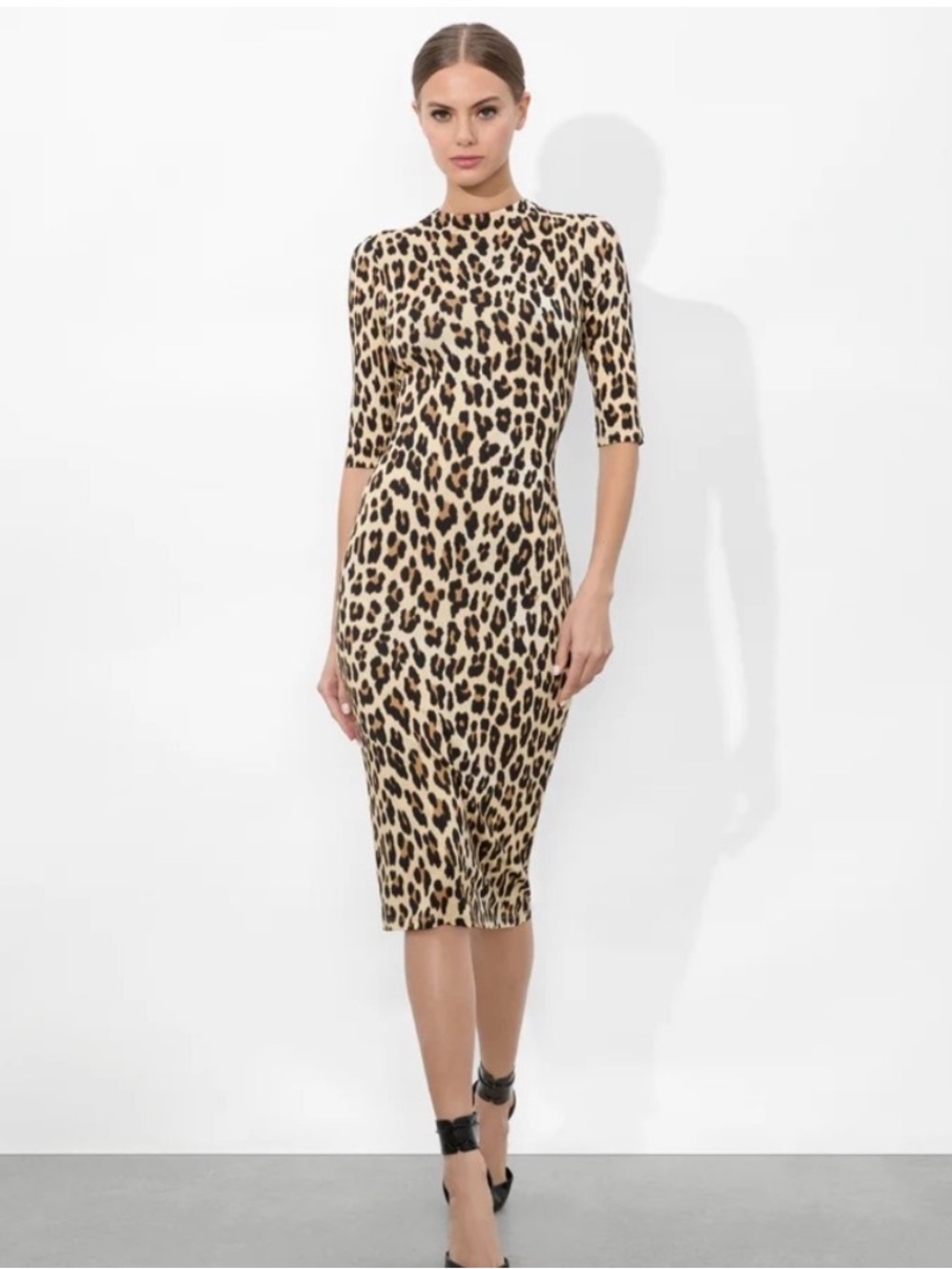 Alice + Olivia Delora Leopard Bodycon Mock Neck Midi Dress – Size 4